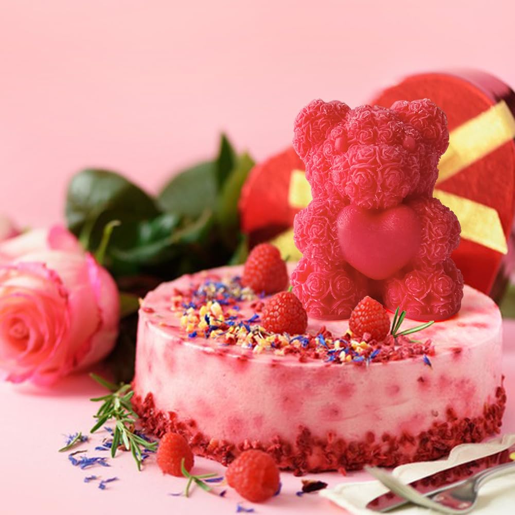 Midnadiy Rose Bear Candle Mold - 3D Teddy Bear Silicone Mold, Large Epoxy Resin Molds for DIY Scented Candles, Handmade Soaps, Birthday Gifts, Midnadiy