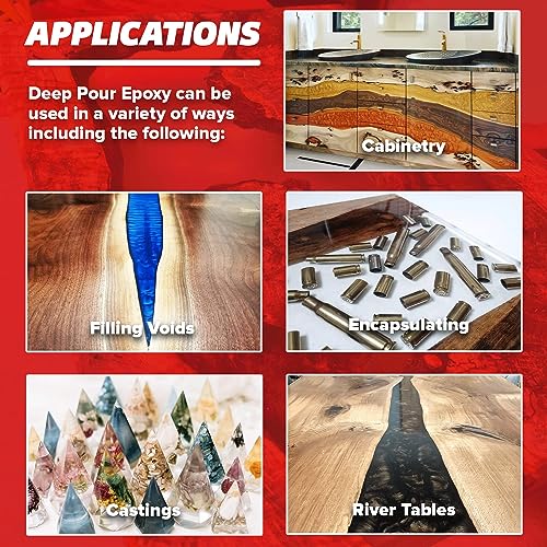 MAS Epoxies Deep Pour Epoxy Resin Kit - Crystal Clear, Slow Curing Epoxy Resin for Casting, River Tables, Encapsulating, Live Edge Slabs, Molds, MAS