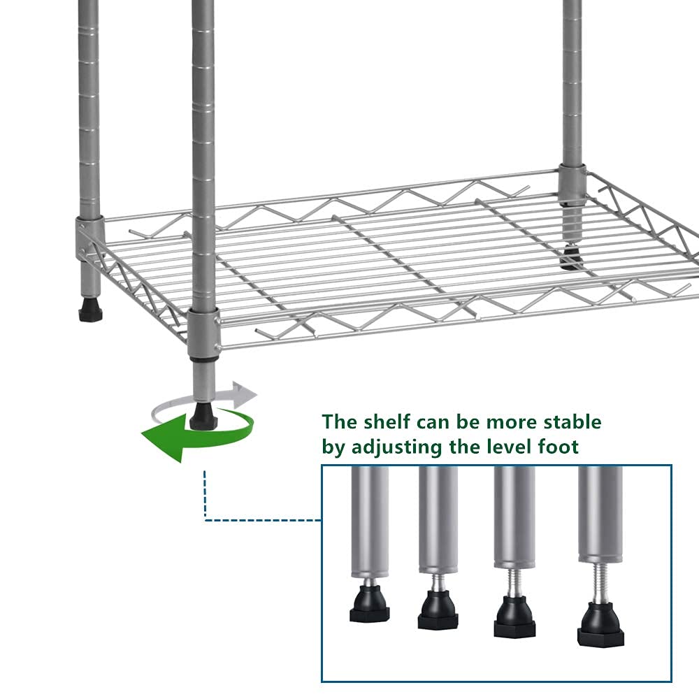 REGILLER 5-Wire Shelving Metal Storage Rack Adjustable Shelves, Standing Storage Shelf Units for Laundry Bathroom Kitchen Pantry Closet(Silver, 16.6L REGILLER