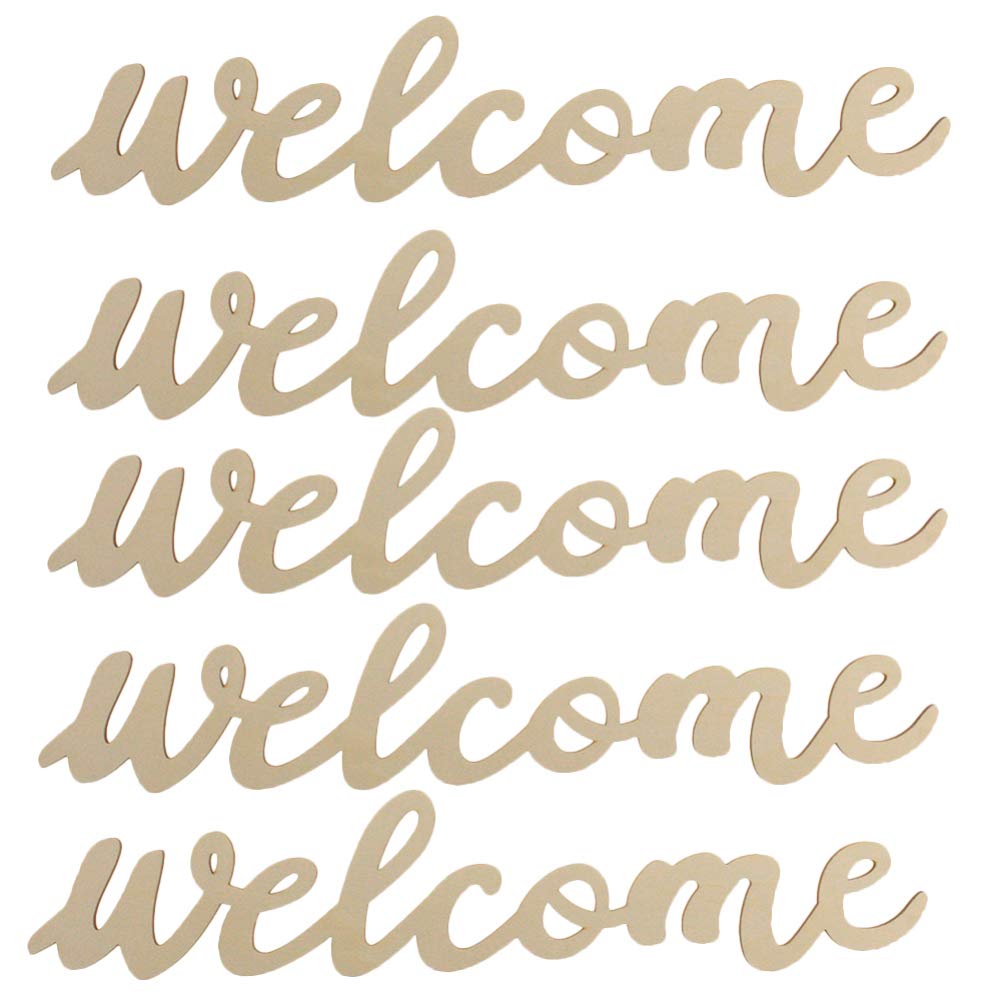 NUOBESTY Wooden Welcome Sign Cutout Unfinished Wood Letter Sign Farmhouse Front Door Sign with Ropes DIY Block Words Plaque for Easter Wreath NUOBESTY