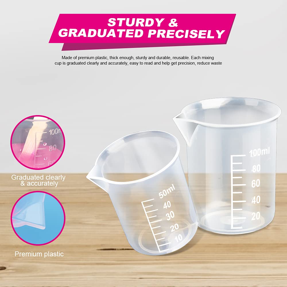 LEOBRO 36 PCS Resin Mixing Cups, 12PCS 100ML Plastic Measuring Cups for Resin, 24PCS 50ML Paint Epoxy Resin Mixing Cups, with Craft Sticks, Beaker, LEOBRO