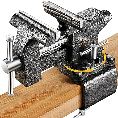 Table Vise Nuovoware 4.5" Heavy Duty Bench Vise - 240° Swivel Base With Magnetic Jaw Pads, Black & Blue Cast Iron Vise - View #10