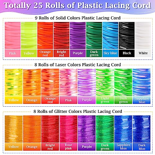 cridoz Lanyard String Kit, Boondoggle String with 25 Rolls Plastic Lacing Cord and 50Pcs Keychain Lanyard Accessories, Gimp String Lanyard Weaving cridoz