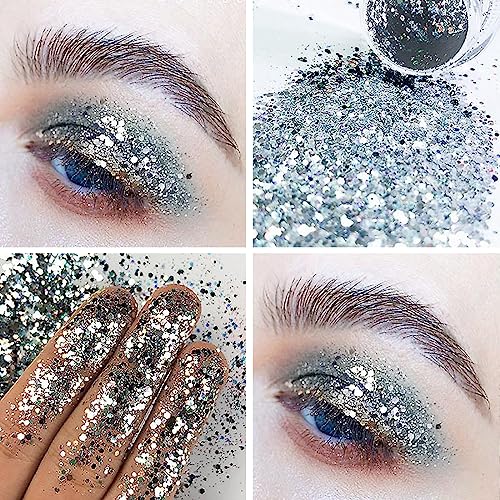 Chunky Fine Mixed Glitter,Set of 45 Colors,Holographic Glitter for Epoxy Resin DIY Craft,Nail Art,Face Eye Hair Make up,Iridescent Sequin Flake LICOOL GLITTER