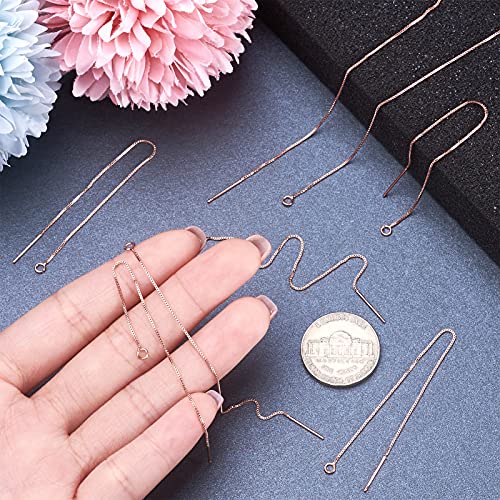 Craftdady 10 Pairs Rose Gold Ear Threads Long Box Chain Dangle Bar Threader Earrings Pierced Dangling Drop Stud Earrings with Loop 3.93" Craftdady