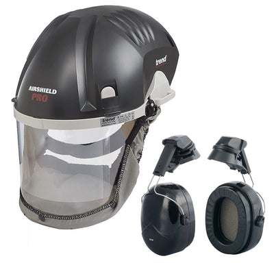 Trend Airshield Pro Full Air Circulating Face Shield w/ Ear Defenders - Complete Face and Hearing Protection Pack, AIR/PRO/D2