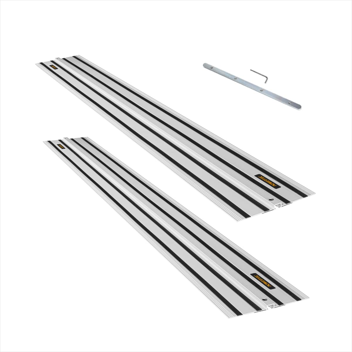 POWERTEC 71691 110 Inch Track Saw Guide Rail Connector Set for DeWalt Track Saws, Clamping Options Includes 2x55" Aluminum Extruded Guided Rails and POWERTEC