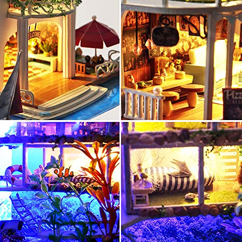 Spilay Miniature Dollhouse Kit with Furniture,DIY Dollhouse Kit Mini Modern Villa Model Plus Dust Cover and Music Box,1:24 Scale Creative Room Idea Spilay