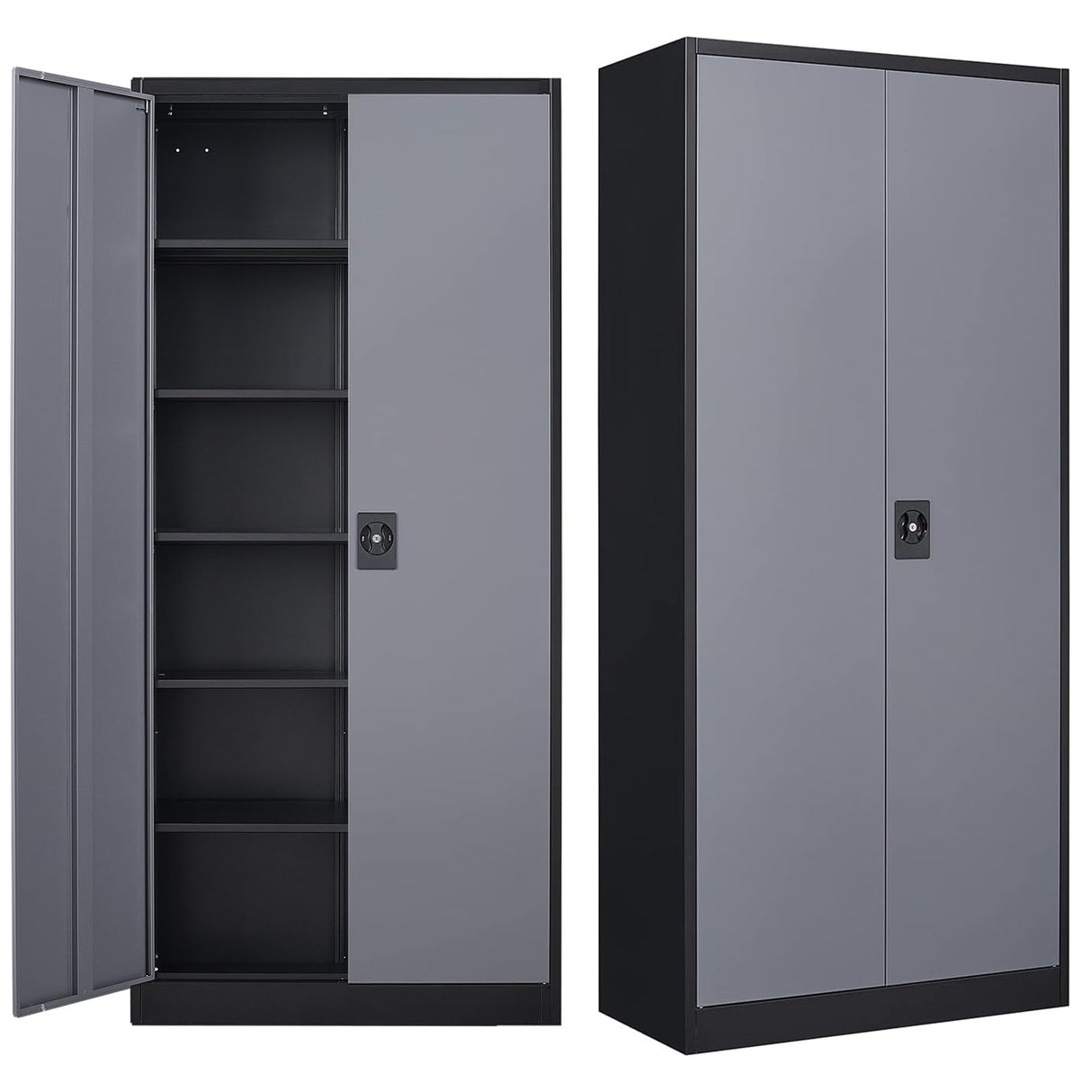 MIIIKO Metal Storage Cabinet with Locking Doors, Black Garage Lockable Steel Cabinets with 4 Doors and 5 Shelves for Home, Garage, Pantry Workshop MIIIKO