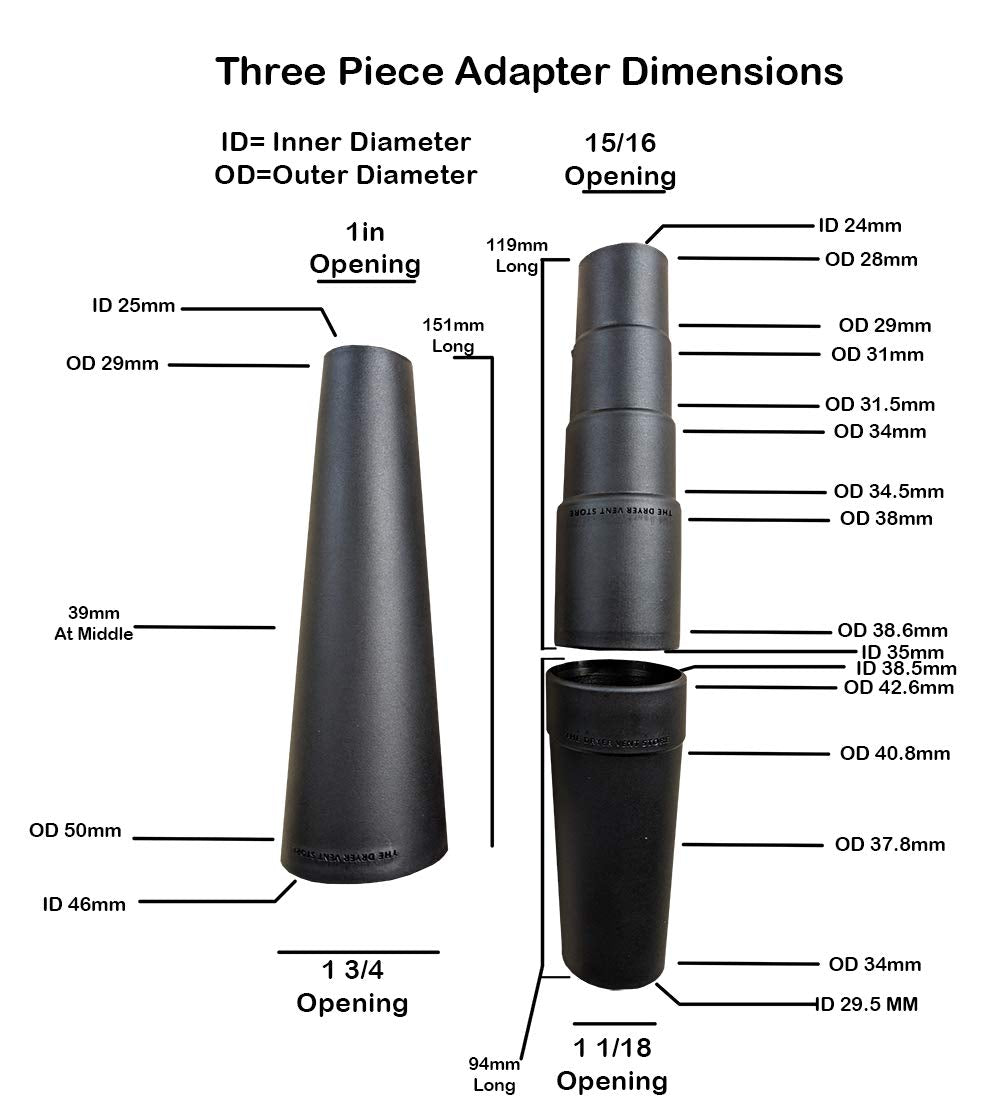 TDVS Universal Vacuum Hose Adapter Kit Reducer Attachment Designed to Fit More Vacuums Than Any Other Adapters - Fits 1 1/16 to 1 3/4 inches -3 The Dryer Vent Store