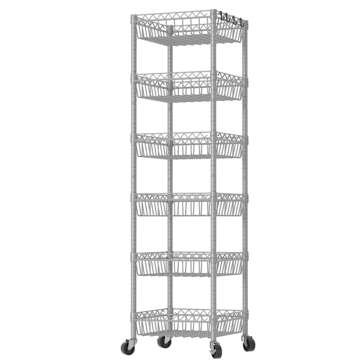 SINGAYE 6 Tier Wire Shelving Unit with Baskets Storage Rack Corner Shelf Shelving Adjustable Storage Shelf, 13.4" D x 13.4" W x 62.99" H,Silver SINGAYE