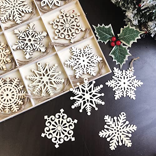 36pcs Large Christmas Wooden Snowflakes Hanging Ornaments DIY Craft Snowflake Wooden Ornaments Unfinished Wood Cutout Christmas Decorations Tree MFLUEEWR