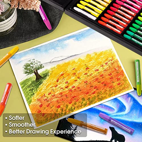 Oil Pastels, 100 Pieces Deluxe Wooden Pastels Art Supplies Set with Blessing, 3-Color Sketch Pad Included, Creative Gift Box for Kids Artists Adults VigorFun