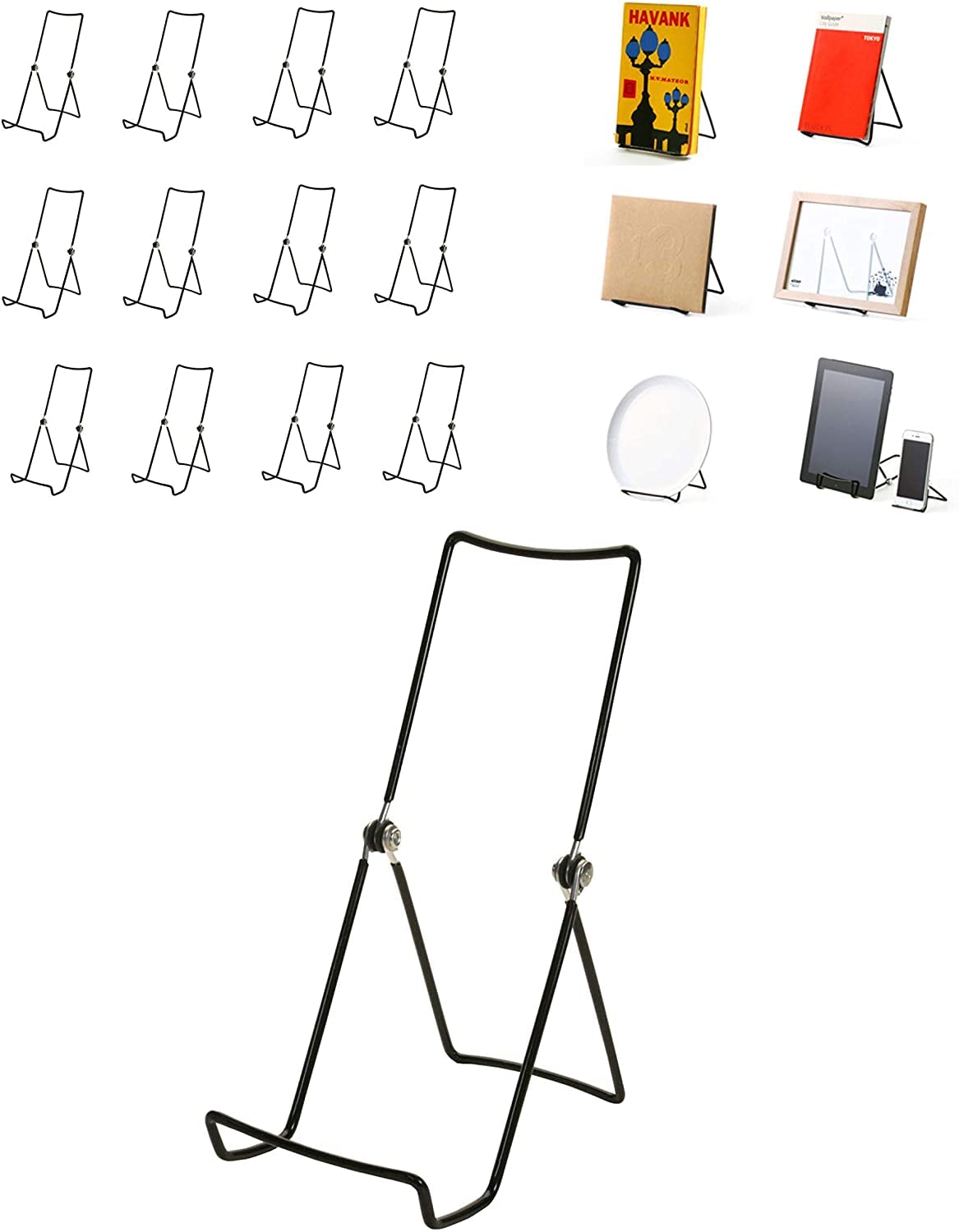 KINGDOM SOLUTIONS - 12 Pack Sturdy & Versatile Adjustable Large Stands for Display 3.8x8.5 - Made in USA Metal Easels for Plates, Pictures, Art, KINGDOM SOLUTIONS