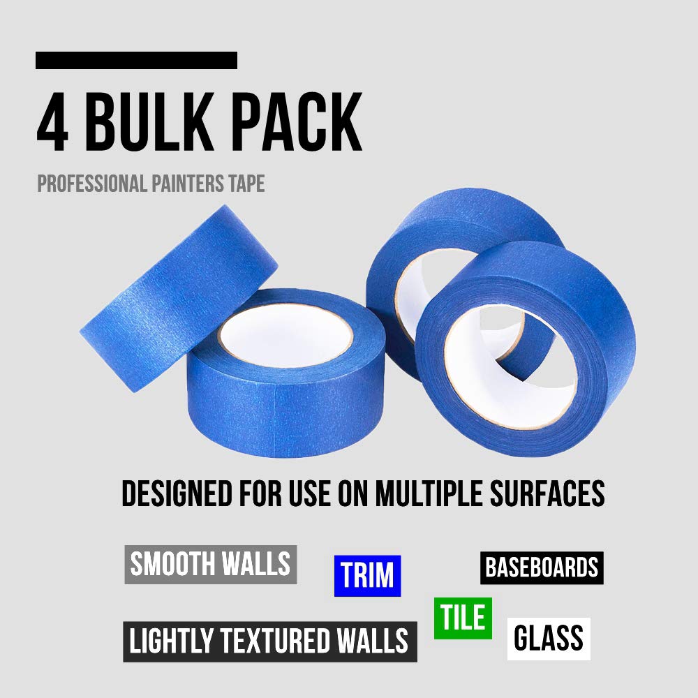 Lichamp Blue Painters Tape 2 inches Wide, Bulk 4 Pack Original Blue Masking Tape, 1.95 inch x 55 Yards x 4 Rolls (220 Total Yards) Lichamp