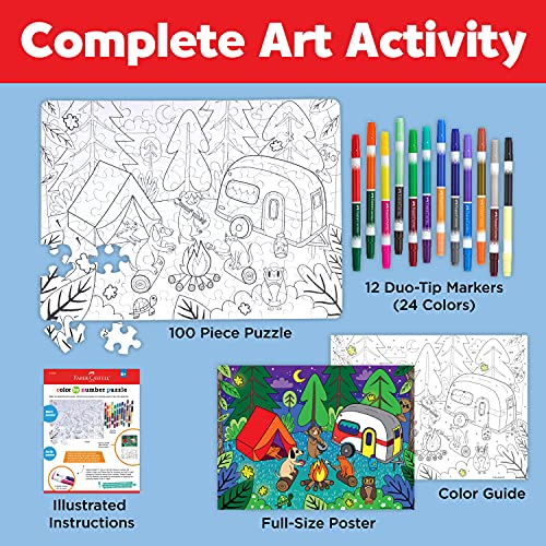 Faber-Castell Color by Number Puzzle, Camping - 100 Pieces, DIY Coloring Puzzle Set for Kids Ages 6+, Small Faber-Castell