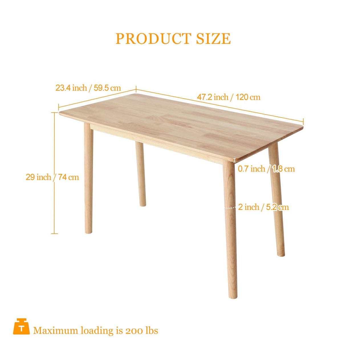 Ironalita Solid Wood Dining Table Small Rectangle Kitchen Table for Small Spaces, 47" Mid Century Modern Natural Wooden Dinning Tables, Solid Wood Ironalita