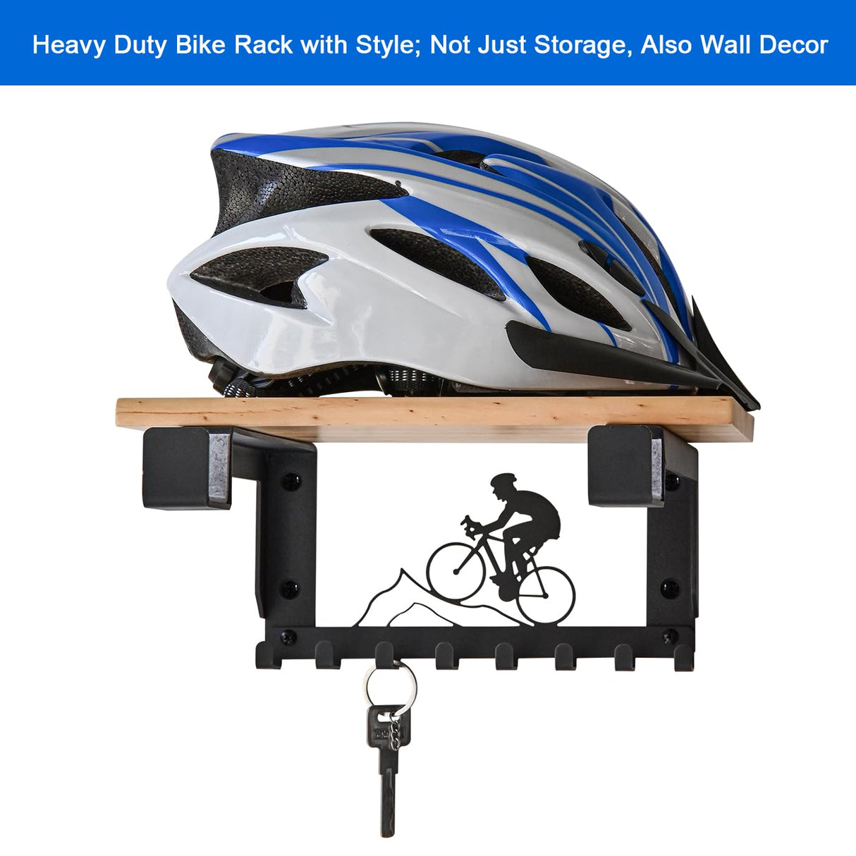 Bike Rack Wall Mount with Shelf and 8 Hooks Offer Horizontal Indoor Bike Storage for Sheds Garages. Wooden Bike Rack Bracket for Road, Mountain, wisnew