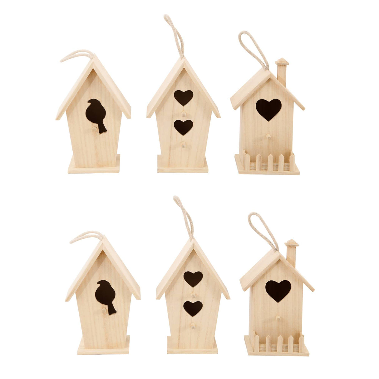 8" Wooden Assorted Birdhouse by Make Market - Unfinished Birdhouse Made of 100% Wood, Outdoor Nesting Boxes - Bulk 6 Pack Make Market