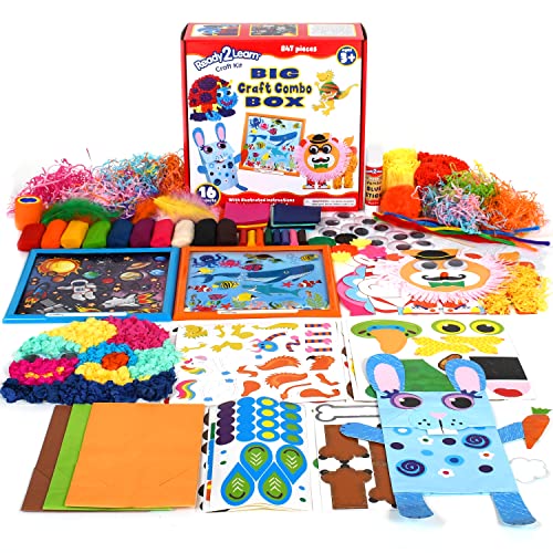 READY 2 LEARN Big Craft Combo Box - 800+ Pieces - 16 Projects for Kids Ages 4-8 - All in One Craft Kit - Paper Bag Puppets, Dough Creations and More! READY 2 LEARN