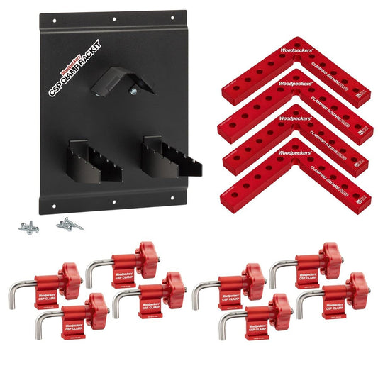 Woodpeckers Clamping Square Plus, Includes 8 CSP Clamps, 4 Clamping Squares and CSP Clamp Rack-It Mounted Storage System