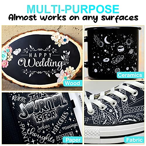 White Paint Pen Acrylic Marker: 8 Pack 0.7mm White Paint Marker for Metal, Art, Wood, Black Paper, Plastic, Ceramic, Metallic, Rock Painting, AKARUED