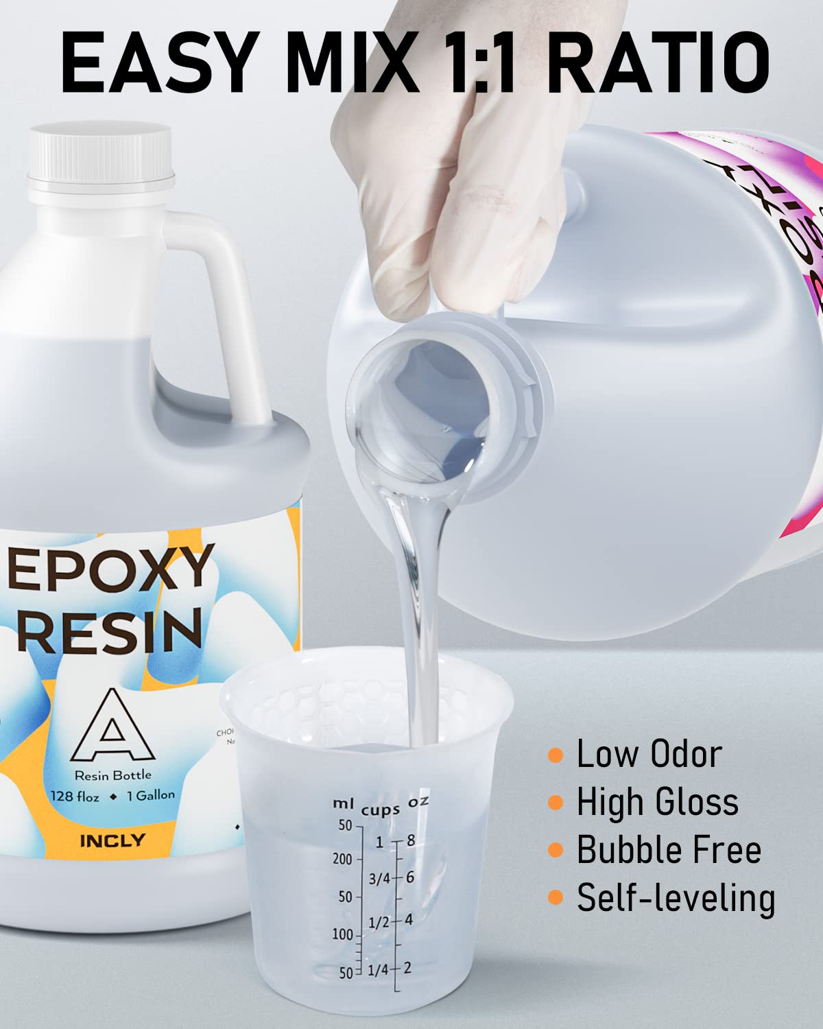 INCLY 4 Gallon Crystal Clear Epoxy Resin Kit, High Gloss & Bubbles Free Resin Supplies Coating & Casting Resin for Table Top, Countertop, River INCLY