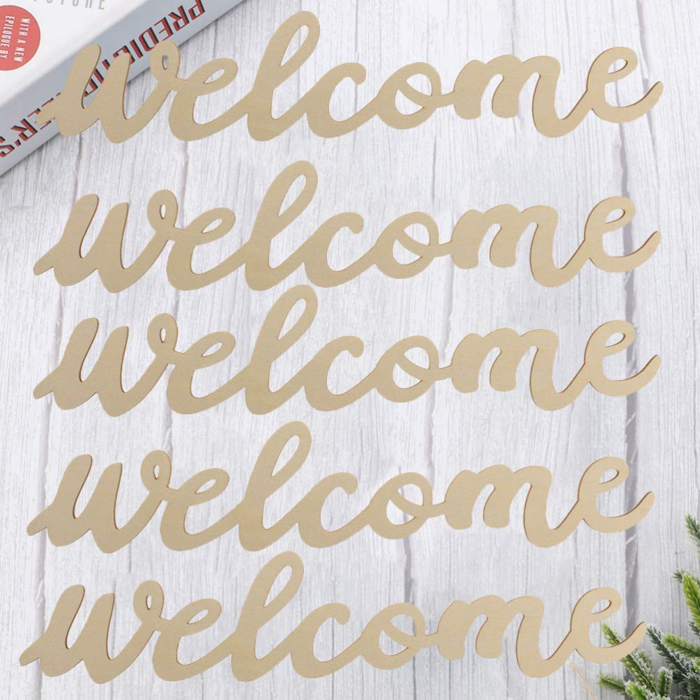 NUOBESTY Wooden Welcome Sign Cutout Unfinished Wood Letter Sign Farmhouse Front Door Sign with Ropes DIY Block Words Plaque for Easter Wreath NUOBESTY