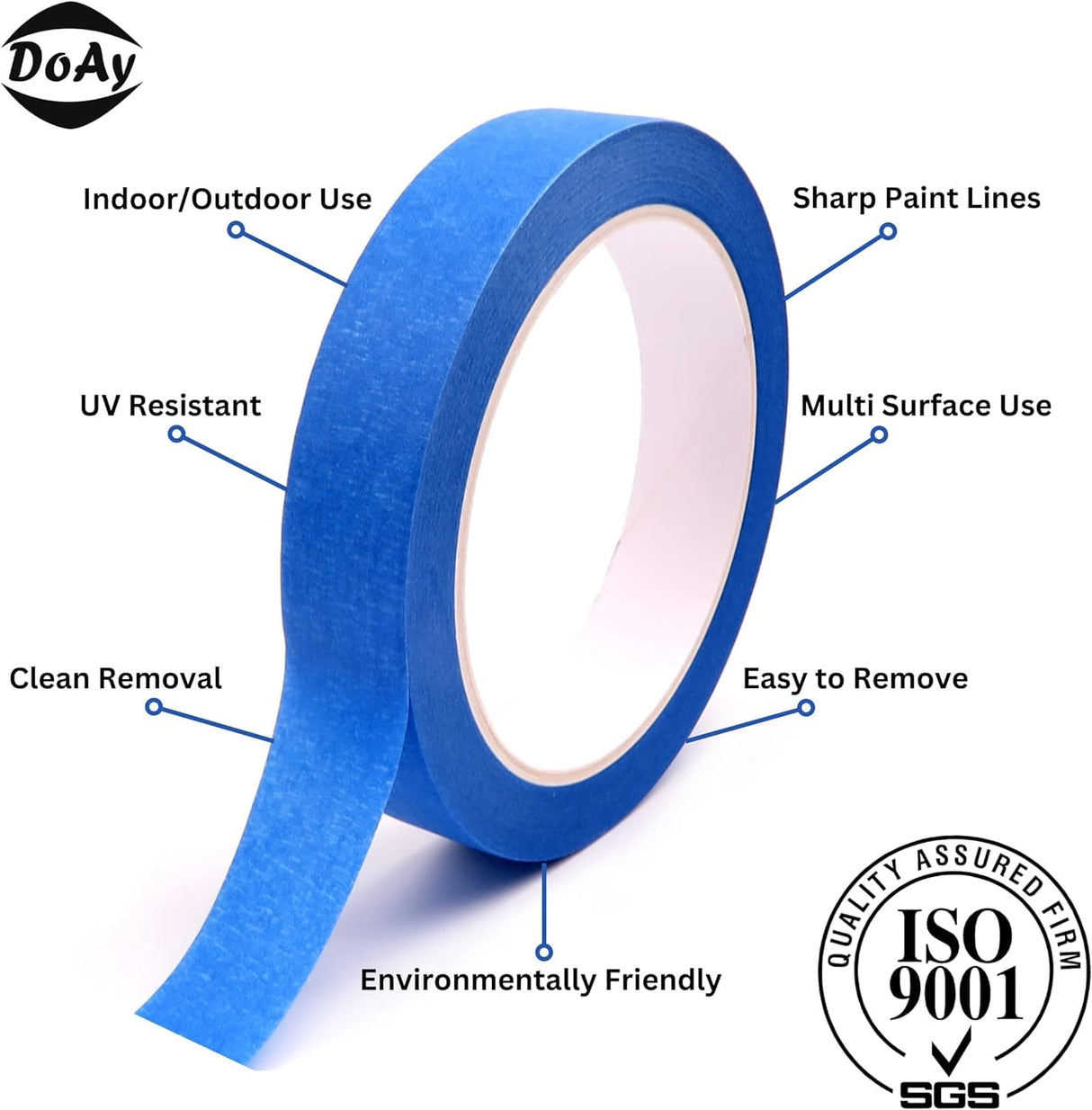 DOAY Blue Painters Tape 1/4" 1/2" 3/4" x 60 Yard - Multi Size Pack - Multi Surface Use - 3 Rolls DOAY