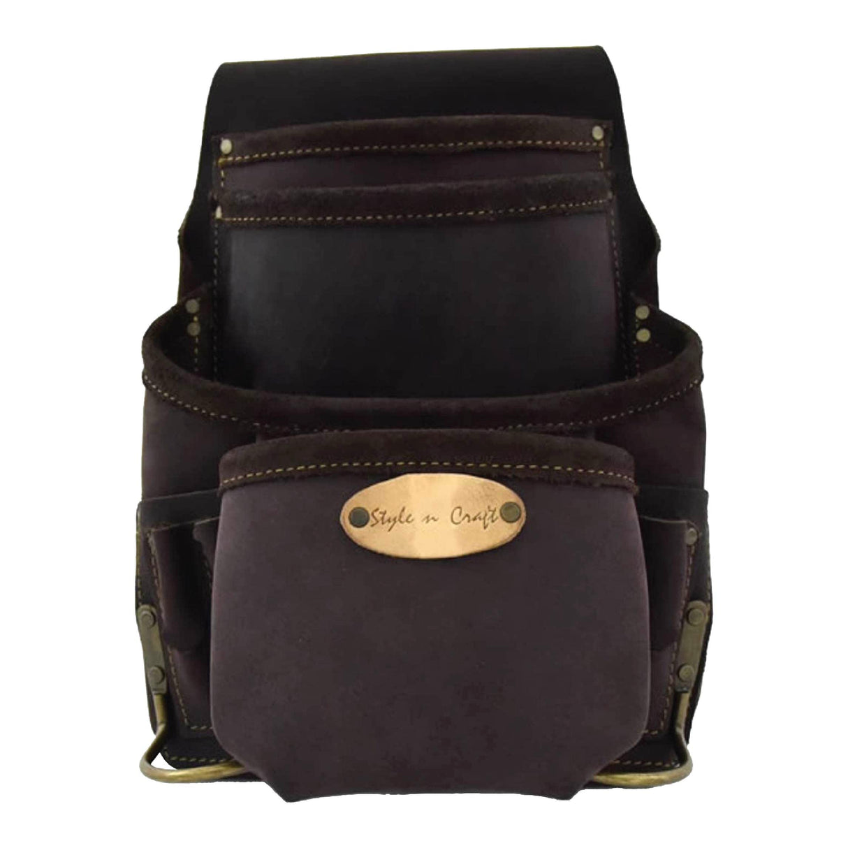 Style n Craft 10-Pocket Carpenter’s Nail & Tool Pouch, Heavy-Duty Leather Tool Pouch, Perfect and Durable Oiled Full-Grain Leather Pouch, Dark Brown Style N Craft