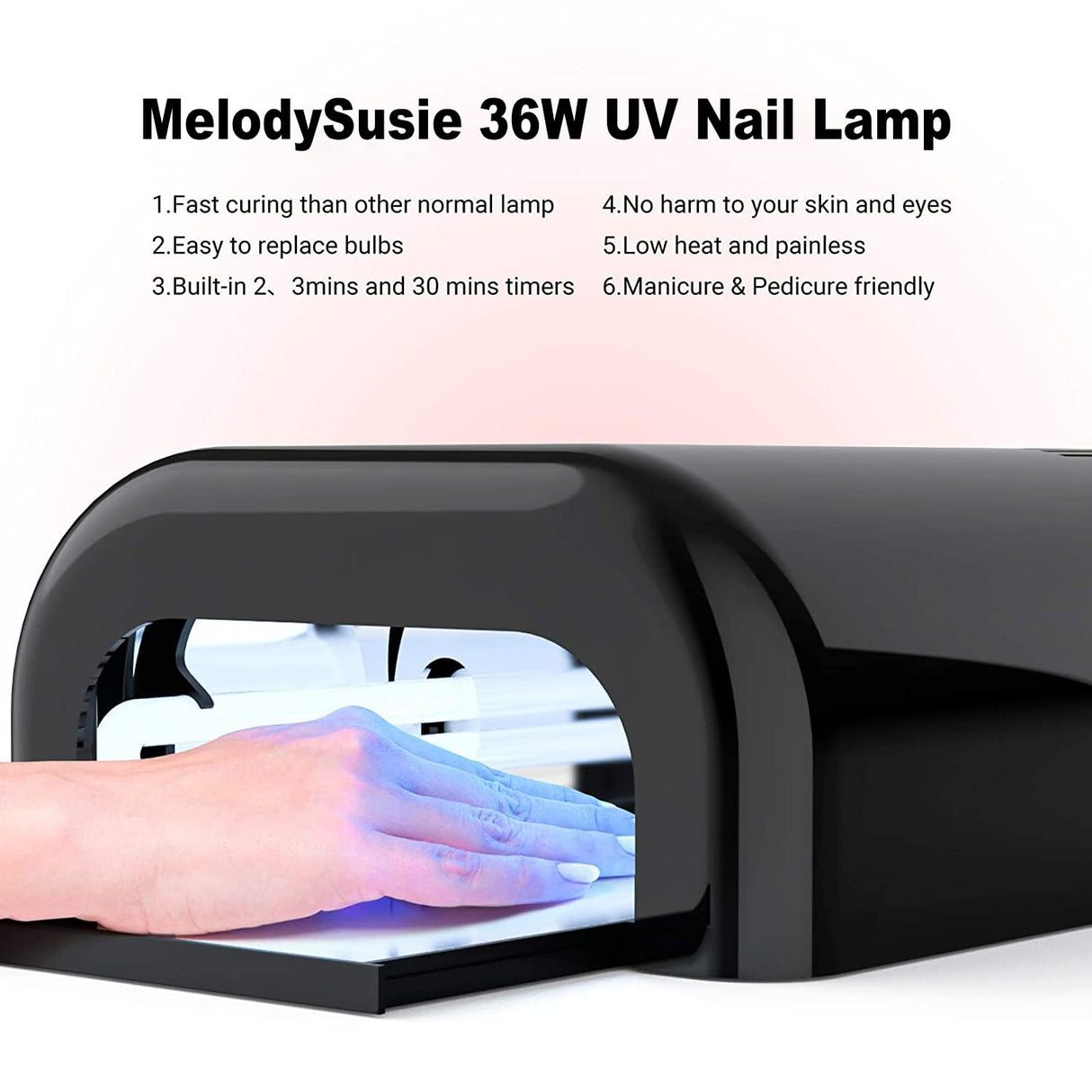 MelodySusie 36W Nail Lamp for Resin, Professional Gel Nail Polish Curing Lamp with 3 Timer Setting, Sliding Tray for Manicure Pedicure Resin, Black MelodySusie