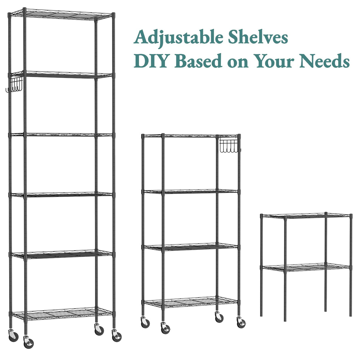 Homdox 6 Tier Wire Shelving Unit on Wheels, Storage Shelves for Garage Kitchen Living Room, Heavy Duty Shelving Rack, 21.26 x 11.42 x 72.05 inch (L x Homdox