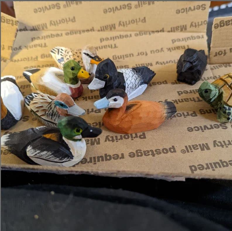 Selsela Duck Wood Figurine Statue Carving Decoration Decoy Small Animal Miniature Sculpture (Female Mallard) Selsela