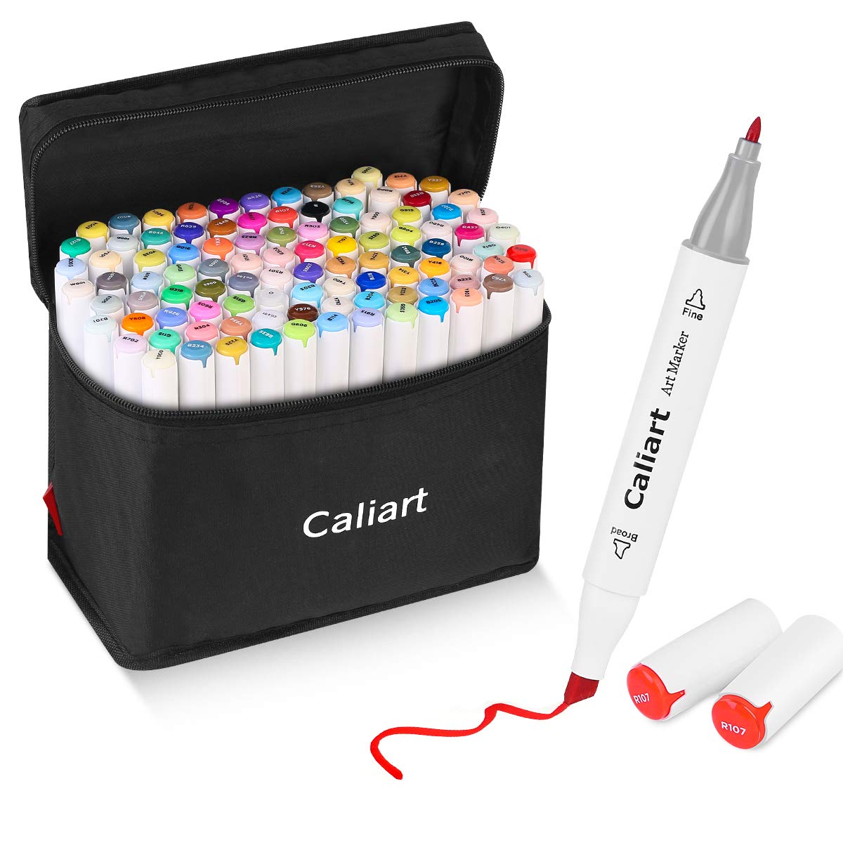 Caliart Markers, 100 Colors Dual Tip Art Markers Sketch Pens Permanent Alcohol Based, with Case for Adult Kids Halloween Drawing Sketching (White Caliart