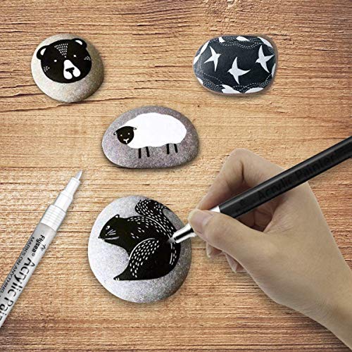 NAWOD Paint Pens White Black Acrylic Marker 6 Pack, Acrylic Permanent Marker, White Paint Pens for Rock Ceramic Wooden Leather Glass Painting Metal NAWOD