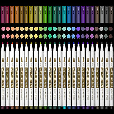 Lelix 24 Colors Metallic Marker Pens, Fine Tip Paint Pens for DIY Photo Album, Black Paper, Card Making, Rock Art Painting, Scrapbooking, Glass,