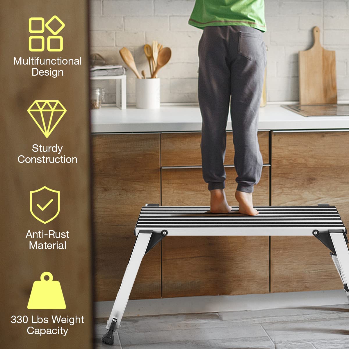 Giantex Aluminum Platform Non-Slip Folding Work Bench Drywall Stool Ladder 330lbs Capacity Giantex