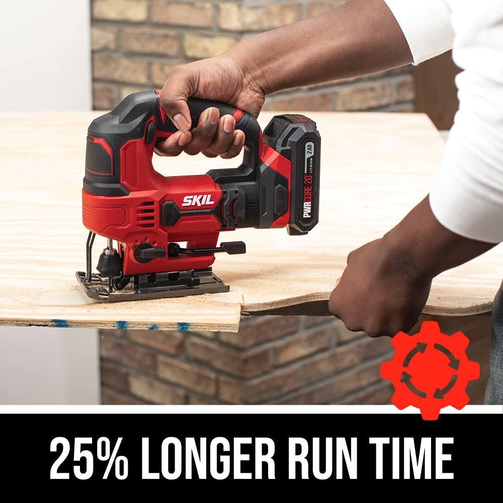 SKIL PWR CORE 20V 7/8 Inch Stroke Length Jigsaw Includes 2.0Ah PWR CORE 20 Lithium Battery and Charger - JS820302 Skil