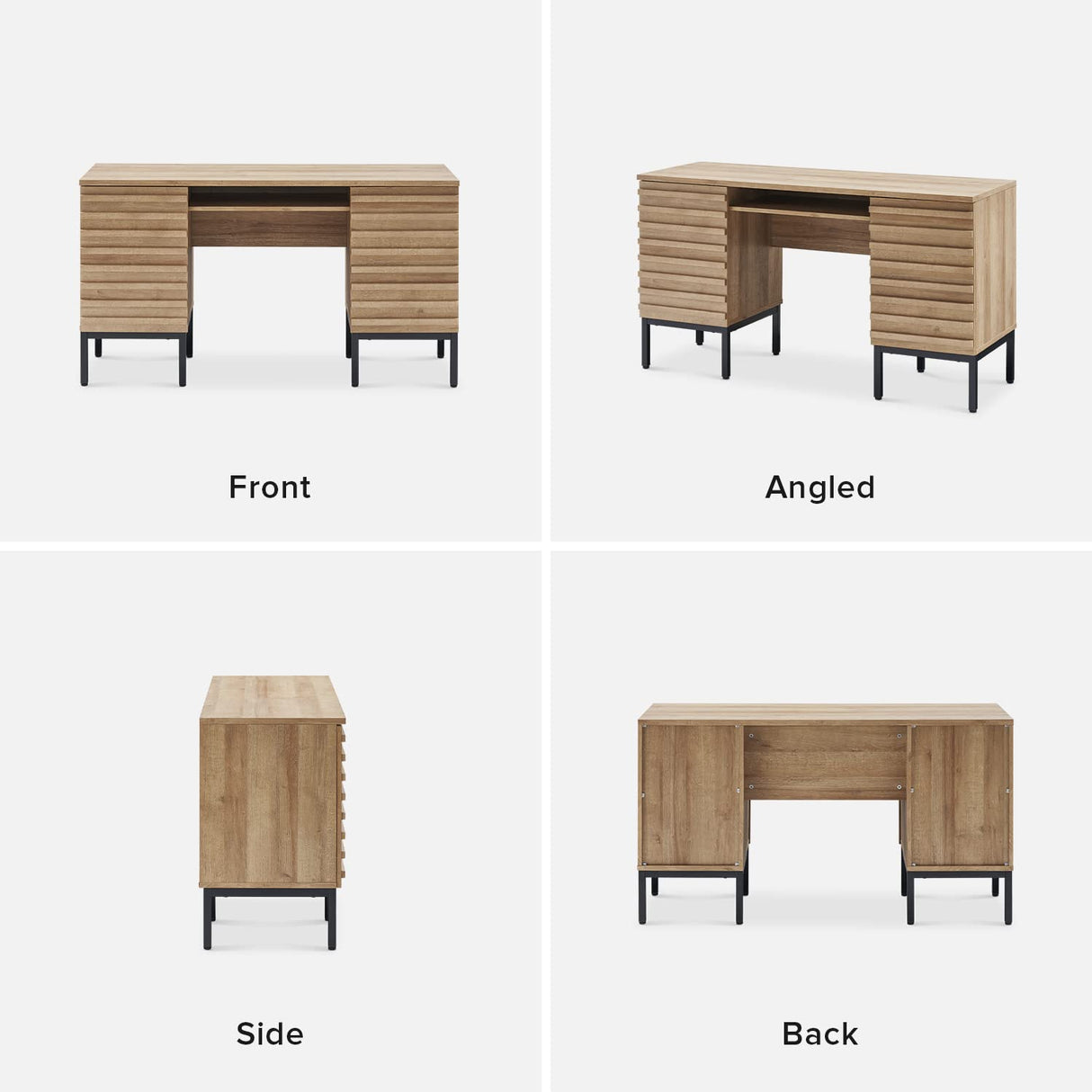 mopio Norwin Executive Desk, Modern Industrial Farmhouse Desks for Home Office, with Sturdy Metal Legs, Fluted Panel Dual Cabinet Soft Close Door, mopio