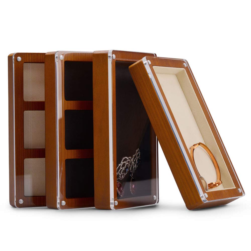 Oirlv Solid Wooden Glass Top Jewelry Display Case,Wooden Small Jewelry Tray for Collectibles Home Organization Accessories Storage Box with Oirlv