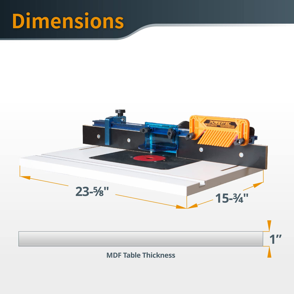 POWERTEC 71402 Bench Top Router Table and Fence Set, with 24” x 16” Laminated MDF Top, 2-1/2” Dust Collection Port and Featherboard POWERTEC