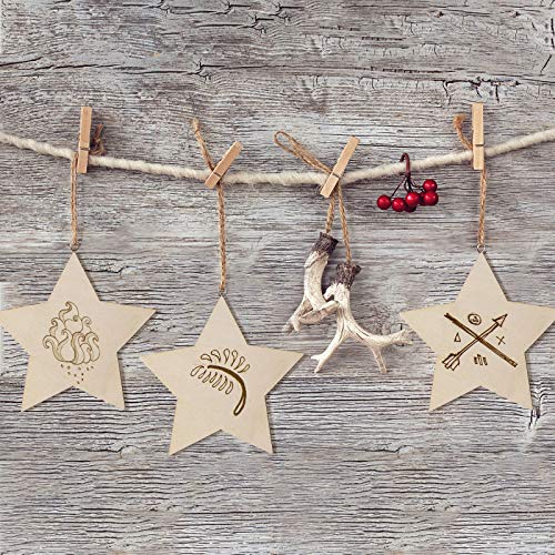 80 Pieces 4 Inch Unfinished Wooden Star Blank Natural Wood Slices Wooden Cutout Tiles for DIY Crafts Home Decoration Painting Staining (Star) Coopay