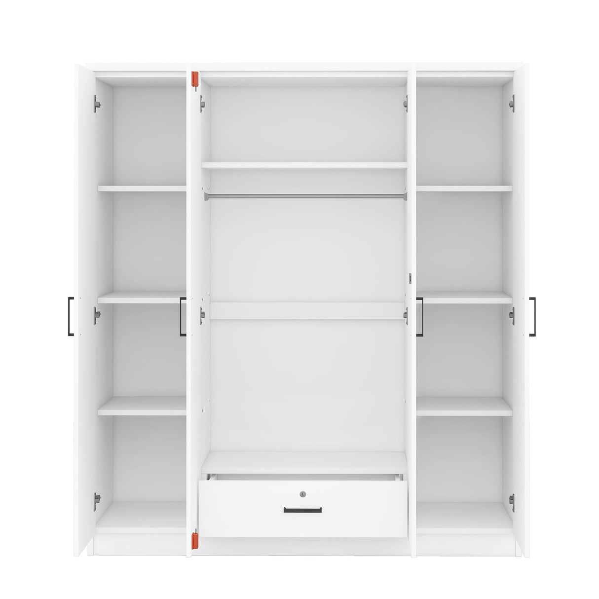 Wood Wardrobe Closet with 1 Storage Drawers and 9 Storage Shelves, Modern 4 Doors Large Armoire Wardrobe Cabinet for Bedroom, Free-Standing Garment Harper & Bright Designs