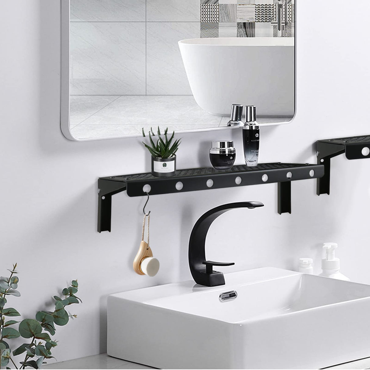 Sedesbon Set of 2 Black Floating Wall Shelves with Mesh Panels for Versatile Home Decor Sedesbon