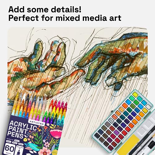 ARTISTRO 60 Acrylic Paint Pens - Extra Fine 0.7mm Paint Markers for Rock Wood Glass Canvas - Acrylic Markers Ideal for DIY Art Projects Scrapbooking ARTISTRO