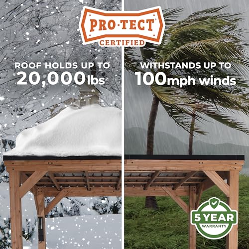 Backyard Discovery Kingsport 20 ft. x 20 ft. All Cedar Wooden Carport Gazebo with Hard Top Steel Roof Backyard Discovery