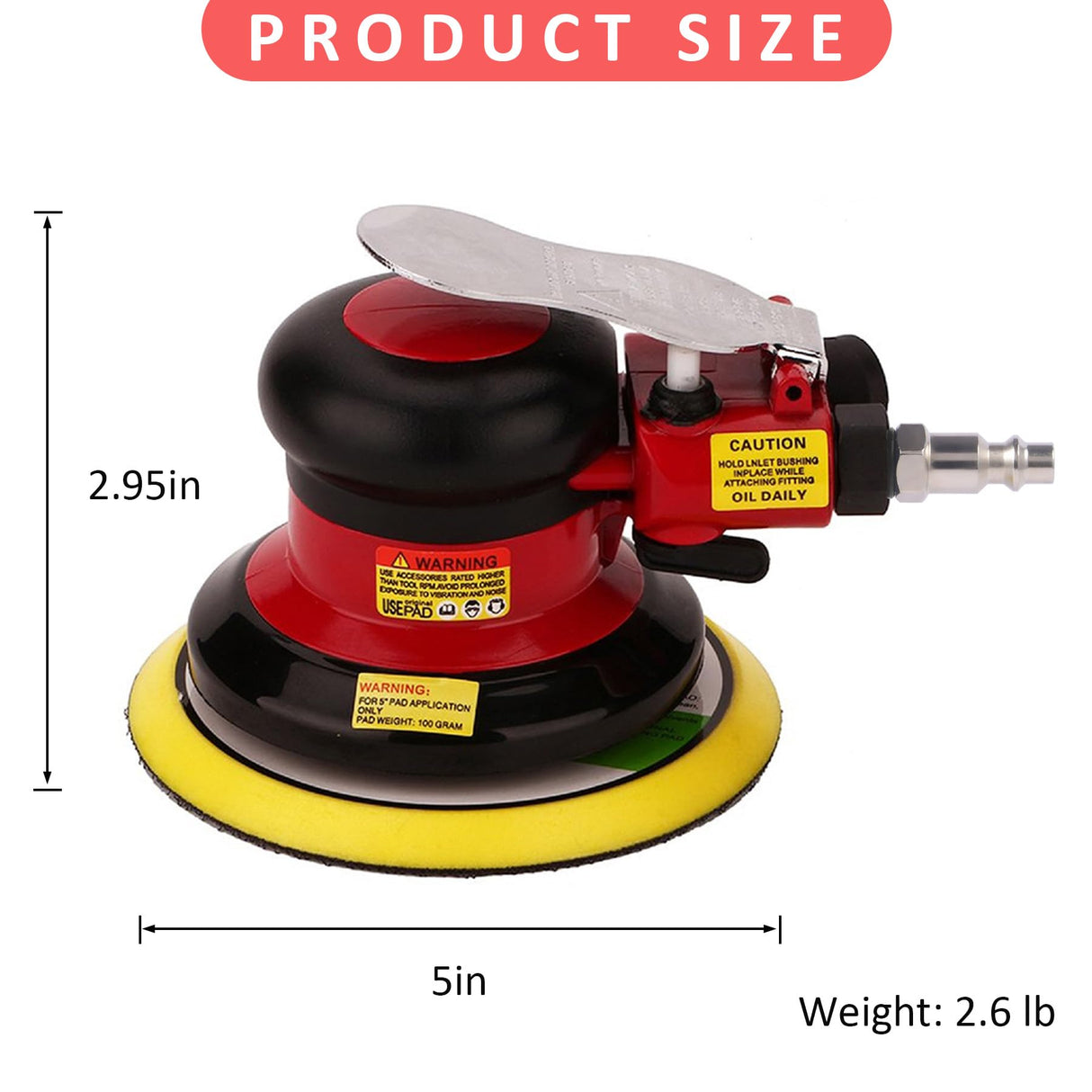 Professional Air Random Orbital Palm Sander, Dual Action Pneumatic Sander, Low Vibration, Heavy Duty Gedu