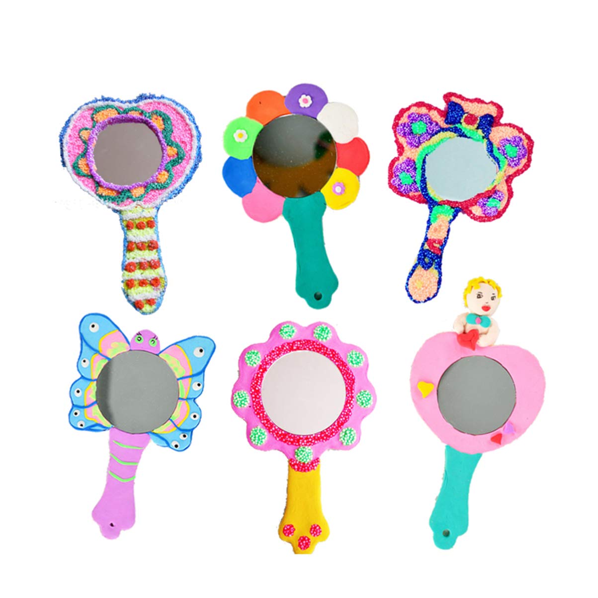 Healifty 10pcs Educational Toys for Kids DIY Wood Mirror Arts and Crafts Mirror Unfinished Hand Held Mirror Educational Painting Toys DIY Mirror for Healifty