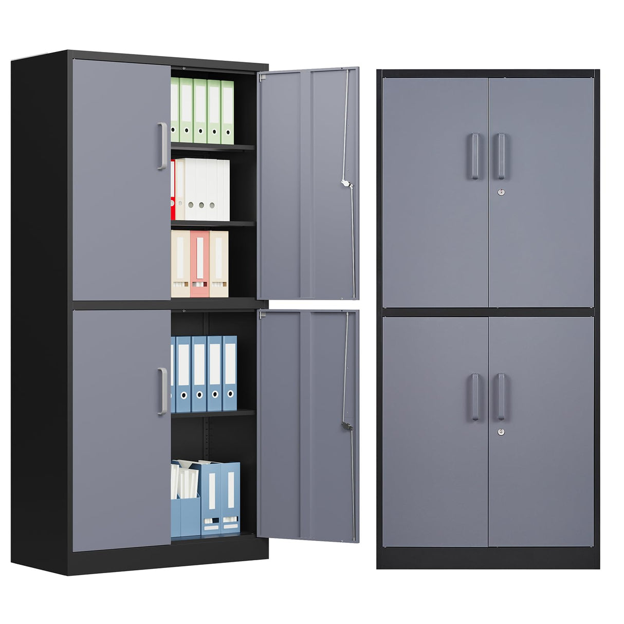 MIIIKO Metal Garage Storage Cabinet with 4 Doors, Locking Steel Locker Cabinet with Doors and Shelves, for Home, Garage, Pantry, Office and Workshop MIIIKO