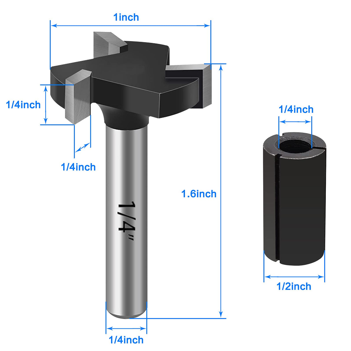 CNC Spoilboard Surfacing Router Bits, 1/4“ Shank 1” Cutting Diameter Dado and Planer Router Bits Spoilboard Cutter with Removable Inserts, Carbide DKIBBITH